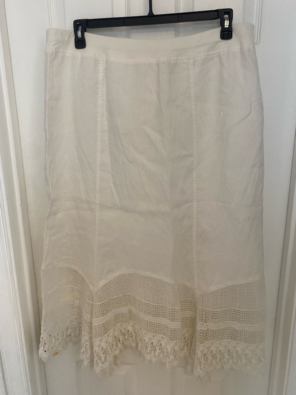 🤍 Chico’s White Ramie & Lace Midi Skirt - Size 3 🤍